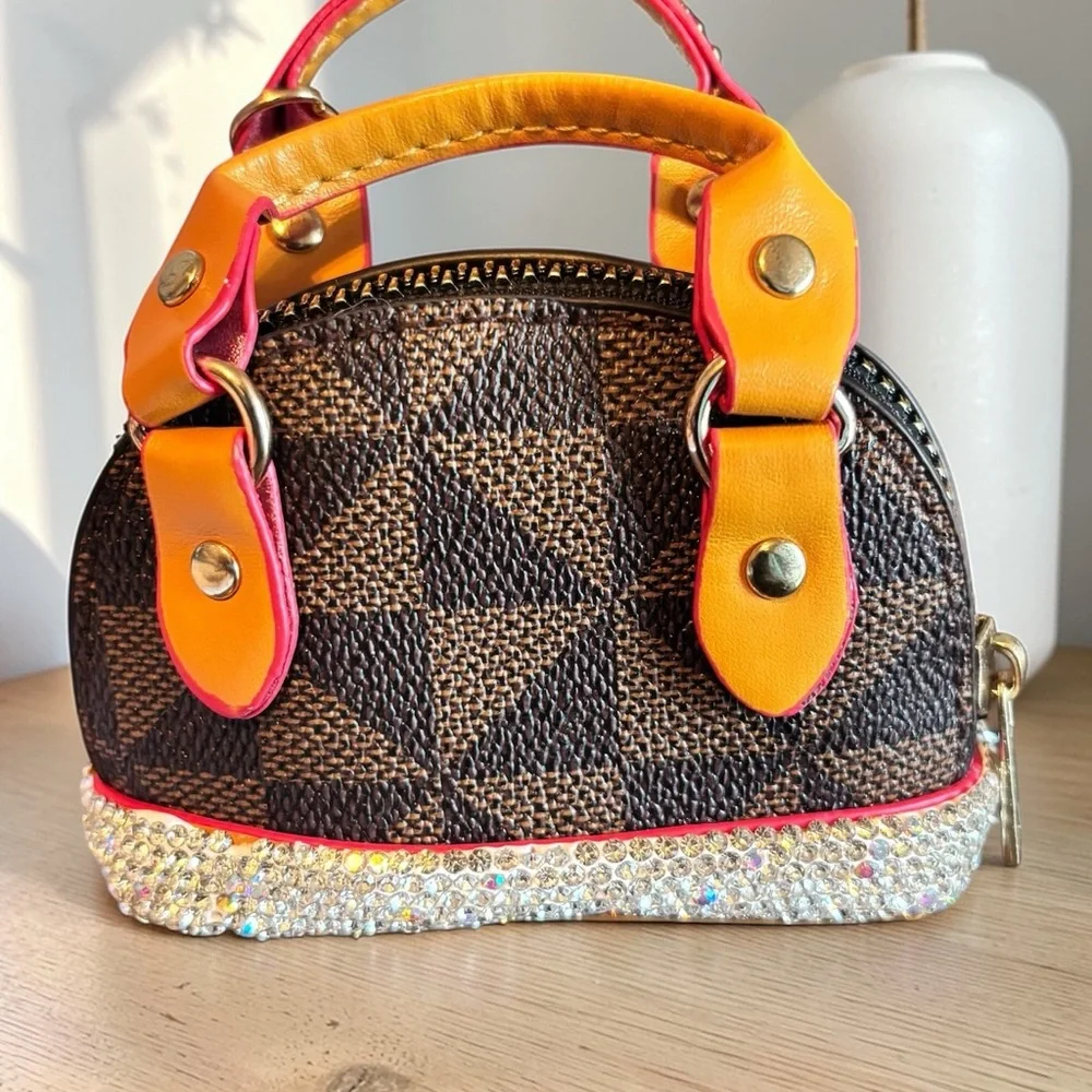 Designer Inspired Mini Top-Handle‎ Keychain Bag Charm in Brown and Yellow